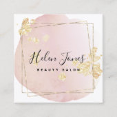 フェイク金ゴールド箔とピンクの水彩グリッター スクエア名刺 (正面)