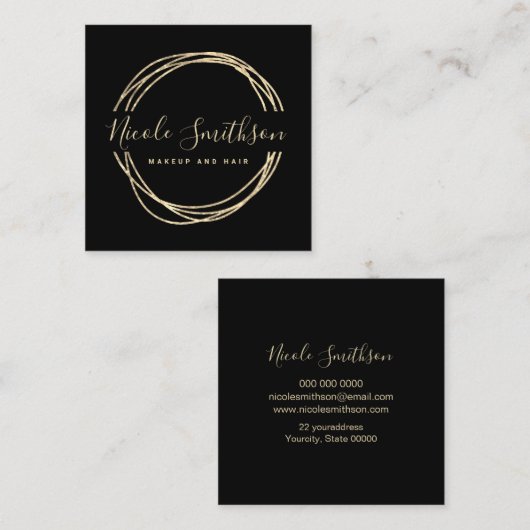 フェイク金ゴールド箔の丸枠 スクエア名刺 (正面/裏面)