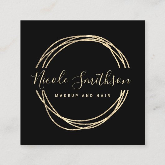 フェイク金ゴールド箔の丸枠 スクエア名刺 (正面)