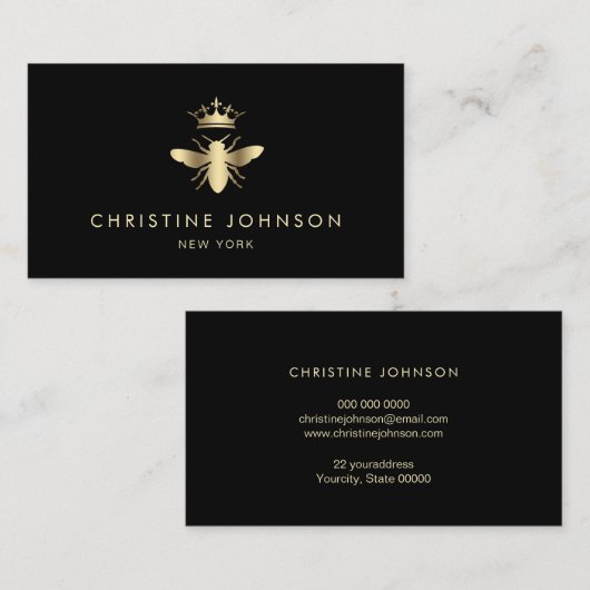 フェイク金ゴールド箔クイーンビーのロゴ 名刺 (正面/裏面)