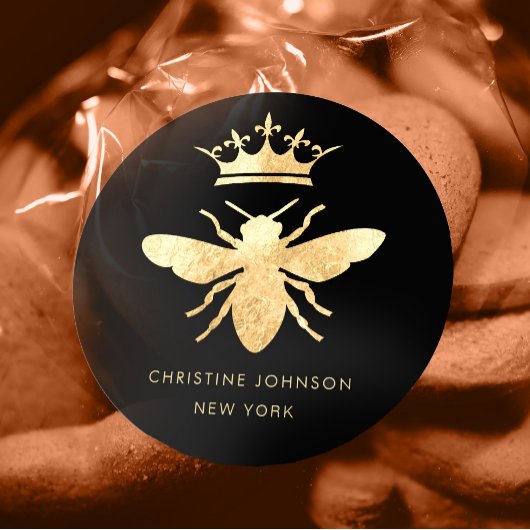 フェイク金ゴールド箔クイーンbeeロゴ ラウンドシール