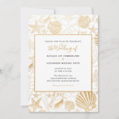 フェイク金ゴールド箔シー結婚シェルのビーチテーマ 招待状 (正面)