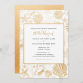 フェイク金ゴールド箔シー結婚シェルのビーチテーマ 招待状 (正面/裏面)