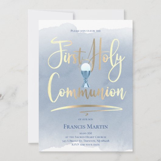 フェイク金ゴールド箔スクリプト |第一聖餐式 招待状 (正面)