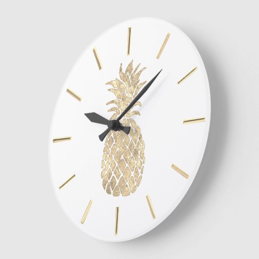 フェイク金ゴールド箔パイナップルデザイン ラージ壁時計 (傾斜)