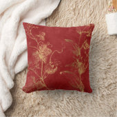 フェイク金ゴールド箔ボタニ葉ーヴィンテージブルゴーニュ クッション (ブランケット)