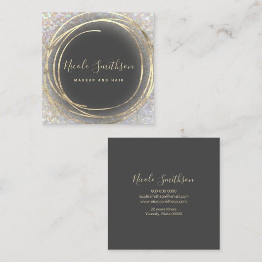 フェイク金ゴールド箔円 スクエア名刺 (正面/裏面)