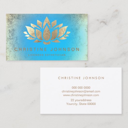 フェイク金ゴールド箔蓮花青こう配 名刺 (正面/裏面)