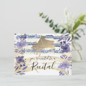 フェイク金ゴールド箔藍青の水色の花 招待状 (スタンド正面)