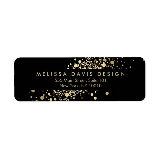 フェイク金ゴールド紙吹雪オンブラックモダン住所 シール (正面)