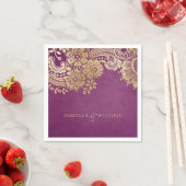 フェイク金ゴールド紫エレガントヴィンテージ結婚レース スタンダードカクテルナプキン (インサイチュ)