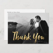 フェイク金ゴールド結婚の写真サンキューカード ポストカード (正面/裏面)