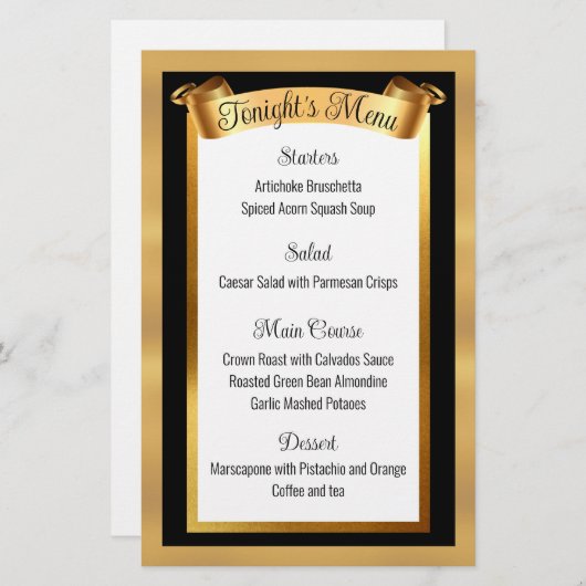 フェイク金ゴールド結婚ケータリングのメニュー 便箋 (正面/裏面)