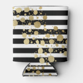 フェイク金ゴールド絵を描（ばちゃばちゃ）跳ねるオン白黒ストライプ 缶クーラー (正面)