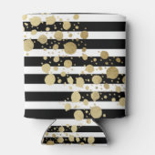 フェイク金ゴールド絵を描（ばちゃばちゃ）跳ねるオン白黒ストライプ 缶クーラー (裏面)