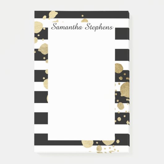 フェイク金ゴールド絵を描(ばちゃばちゃ)跳ねる(白黒) ポストイット (正面)