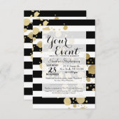 フェイク金ゴールド絵を描(ばちゃばちゃ)跳ねる(白黒) 招待状 (正面/裏面)