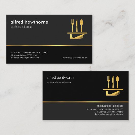 フェイク金ゴールド線デュアルトーングレーブラックレイヤ、Butler 名刺 (正面/裏面)