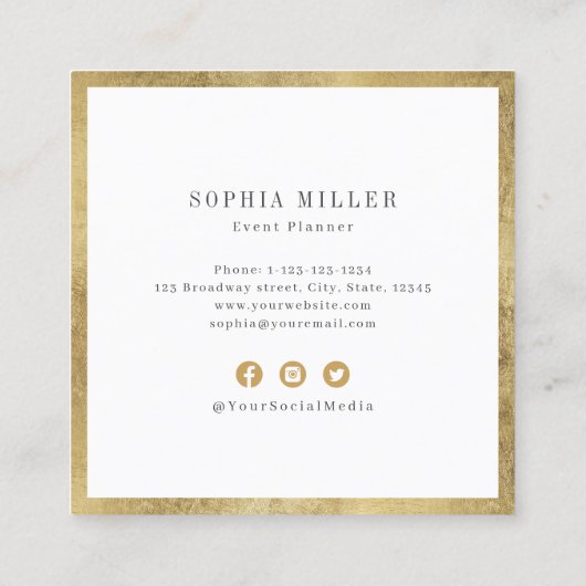 フェイク金ゴールド縁どカスタム会社のロゴプロフェッショナル スクエア名刺 (裏面)