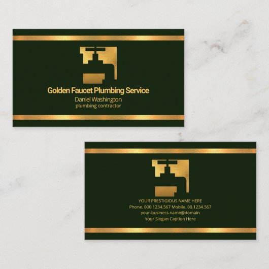 フェイク金ゴールド縁ど水栓エメラルドグリーン配管工 名刺 (正面/裏面)