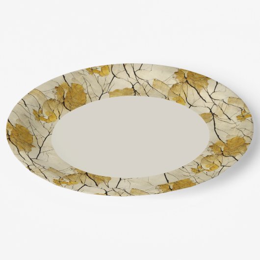 フェイク金ゴールド縁ど葉 ペーパープレート (アングル)