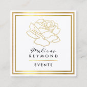 フェイク金ゴールド縁付きバラ花、イベント白 スクエア名刺 (正面)