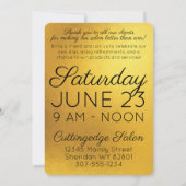 フェイク金ゴールド美容師美しいサロングランドオープン 招待状 (裏面)