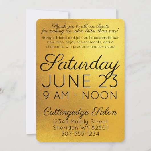 フェイク金ゴールド美容師美しいサロングランドオープン 招待状 (裏面)