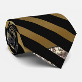 フェイク金ゴールド色と黒の対角線ストライプ色 ネクタイ (ロール)