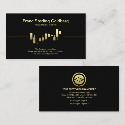 フェイク金ゴールド証券取引グラフストックブローカー 名刺 (正面/裏面)
