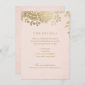 フェイク金ゴールド赤面エレガントレース結婚詳細カード エンクロージャーカード (正面/裏面)