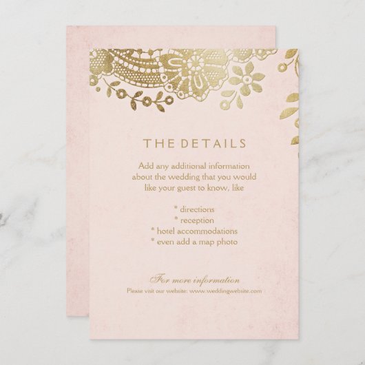 フェイク金ゴールド赤面エレガントレース結婚詳細カード エンクロージャーカード (正面/裏面)
