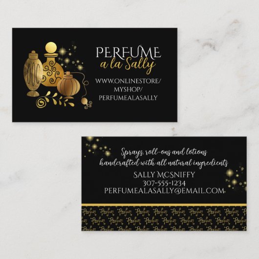 フェイク金ゴールド香水ボトル手作り香りローション 名刺 (正面/裏面)