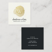 フェイク金ゴールド黒刷毛筆跡モノグラム スクエア名刺 (正面/裏面)