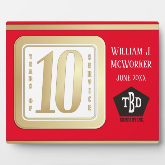 フェイク金ゴールド10年勤続表彰 フォトプラーク (正面)