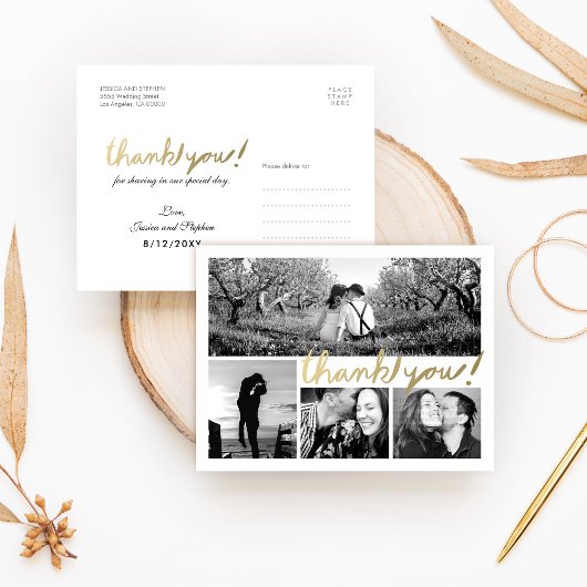 フェイク金ゴールド4 Photo Collageありがとうはがき ポストカード