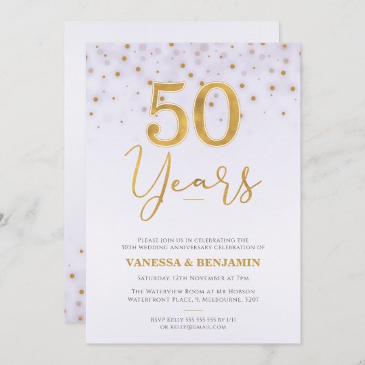 フェイク金ゴールド50年50結婚周年 招待状 (正面/裏面)