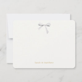 フェイク金ゴールド&オフホワイトリボンノット結婚ズ ノートカード