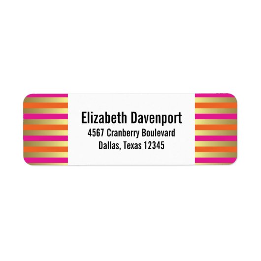 フェイク金ゴールド、ピンクとオレンジのパタストライプのーン ラベル (正面)