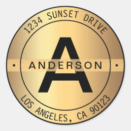 フェイク金ゴールド&ブラックはっきりしたモノグラム&サーキュラアドレス ラウンドシール