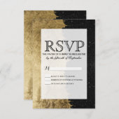 フェイク金ゴールド&ブラックスタリーナイトブラッシュストロークRSVP 出欠カード (正面/裏面)