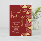 フェイク金ゴールド&ブルゴーニュ誕生日招待状 招待状 (スタンド正面)