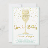 フェイク金ゴールド&ミントブランチ&バブリーブライダルシャワー 招待状 (正面)