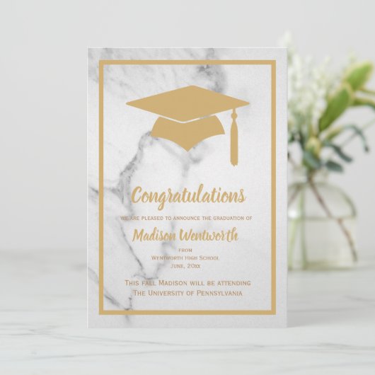 フェイク金ゴールド&大理石の卒業発表 案内状 (スタンド正面)