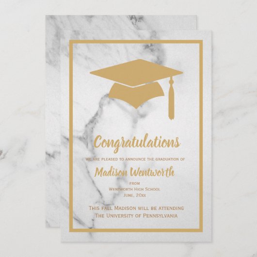 フェイク金ゴールド&大理石の卒業発表 案内状 (正面/裏面)