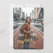 フェイク金ゴールド、高校、卒業モダンカード 招待状 (正面)