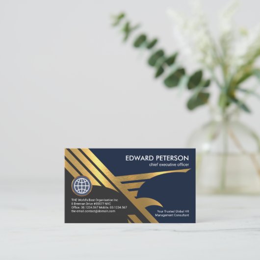 フェイク金ゴールド《鳥》ハヤブサイーグルウィングスタートアップクーリエ 名刺 (スタンド正面)