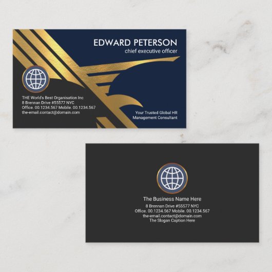 フェイク金ゴールド《鳥》ハヤブサイーグルウィングスタートアップクーリエ 名刺 (正面/裏面)