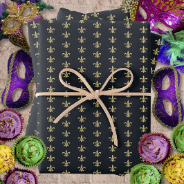 フェイク金ゴールドFleurDeLis onグラファイト ラッピングペーパーシート