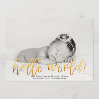 フェイク金ゴールドHello World Photo Birth Announcement 案内状